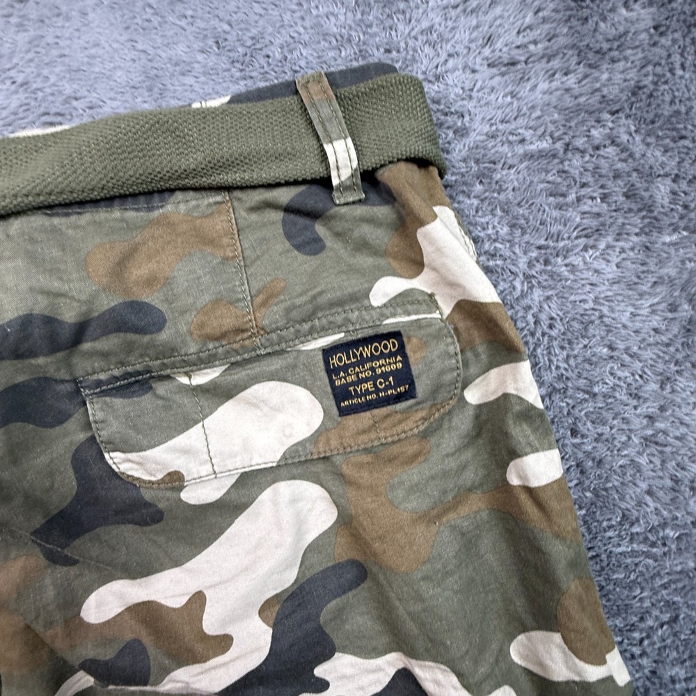 Hollywood Jean People Camo Cargo Jeans Belted Mens 36x31 Straight Loose Fit - Picture 4 of 10